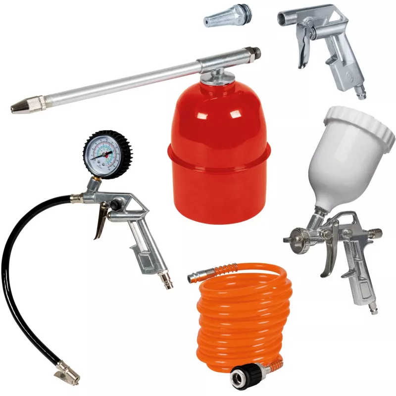 Druckluft-Set Professional, 5-teilig, Sprühpistole Silber/Rot