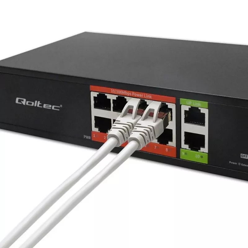 Netzwerk-Switch QOLTEC FAST Ethernet PoE 8xRJ45 mit 2xRJ45 Uplink