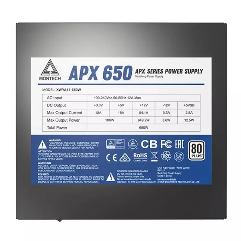 Montech APX650 power supply unit 650 W 20+4 pin ATX ATX Schwarz