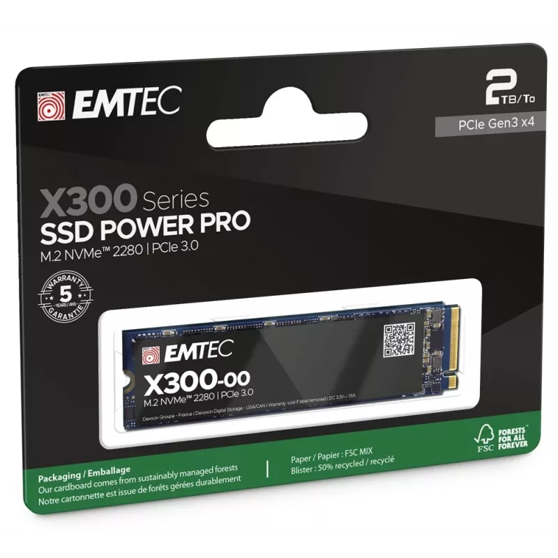 Interne M.2 2280 NVMe SSD EMTEC X300 Power Pro 2 TB PCIe Gen3 x4 — 2500/2000 MB/s