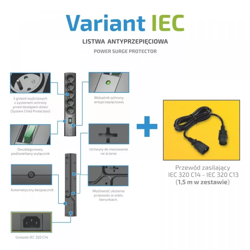 Steckdosenleiste EVER Variant 5 Steckdosen 1,5 m Kabel