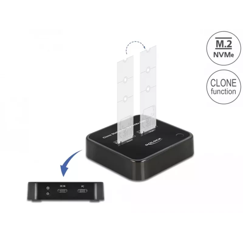 DeLOCK M.2 Dockingstation für 2 x M.2 NVMe PCIe SSD mit Klonfunktion