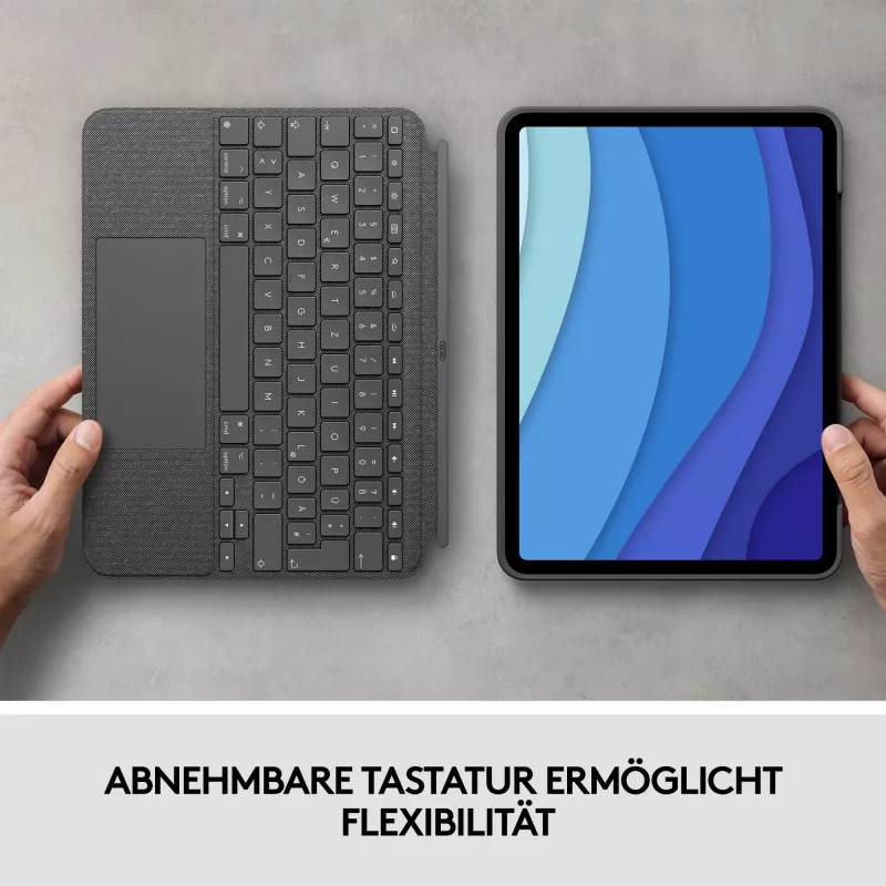 Case mit Tastatur Combo Touch US iPad Pro 11 1,2,3 Gen grau