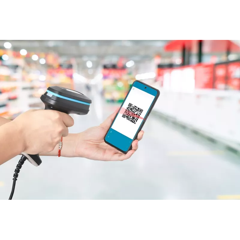 Manhattan 2D Long Range LED Barcode Scanner, USB, 450mm Scan-Tiefe, Max. Umgebungslicht 100.000 Lux (Sonnenlicht), Unterstützt Symbologien - 1D (x21 Versionen) und 2D (x10 Versionen), Scanner RJ45 zu USB 1,8m Kabel (gängigster Typ, USB-A), Schwarz, 3 Jahre Garantie