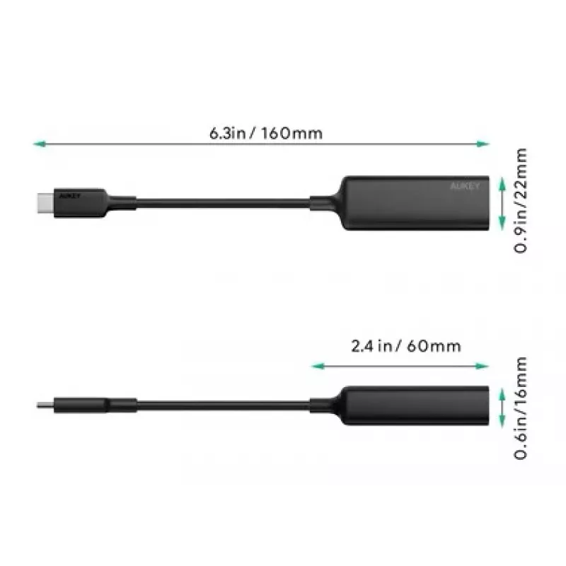 Ethernet Adapter Aukey CB-A30 USB‑C auf Gigabit RJ45 10/100/1000 Mbps, USB 3.0, Aluminium, LED-Anzeigen