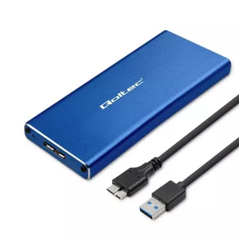 SSD-Gehäuse QOLTEC 51832 — externes M.2 SATA, USB 3.0, bis zu 2 TB, blau, unterstützt 30-mm-Laufwerke, 4 Steckplätze