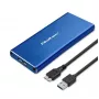 SSD-Gehäuse QOLTEC 51832 — externes M.2 SATA, USB 3.0, bis zu 2 TB, blau, unterstützt 30-mm-Laufwerke, 4 Steckplätze
