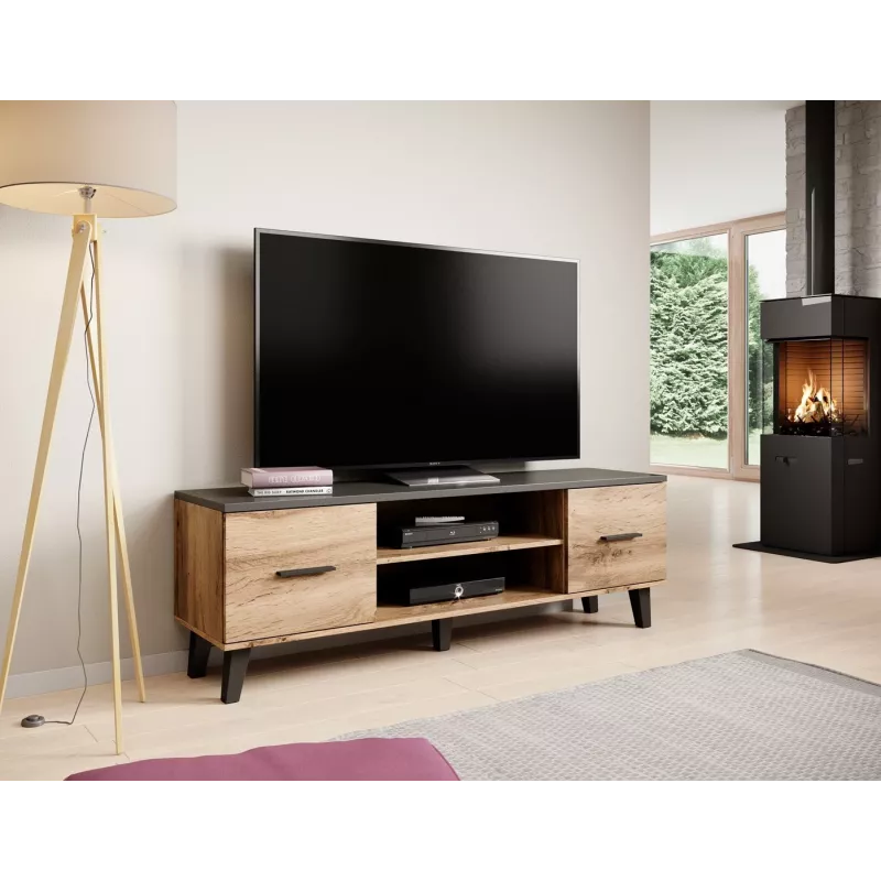Cama TV stand LOTTA 160 2D2K wotan oak/mat Schwarz