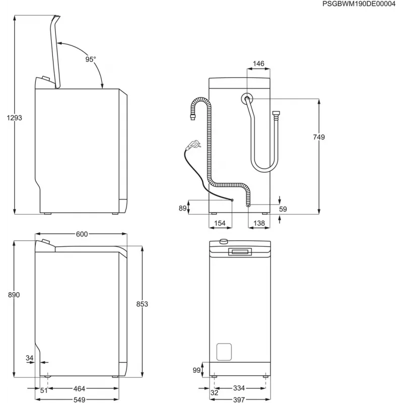Toplader-Waschmaschine Electrolux EW2TN5261FP, 6 kg, 1200 U/min, 42 l Trommel, weiß