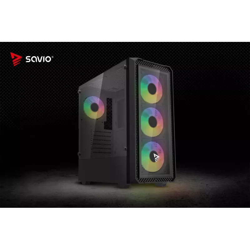 PC Cube Gehäuse SAVIO Noctis Glass RGB — Schwarz, ATX/Micro-ATX, 210×410×450 mm, 3×120 mm Frontlüfter