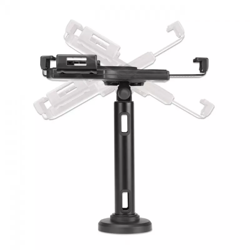 Manhattan iPad- & Tablet-Tischständer, abschließbar, wandmontierbar, sicherer Diebstahlschutz, 7,9 Zoll bis 10,5 Zoll Tablets, 360° Drehung, +/- 70° Neigung, 330° Schwenkbereich, Schwarz, lebenslange Garantie