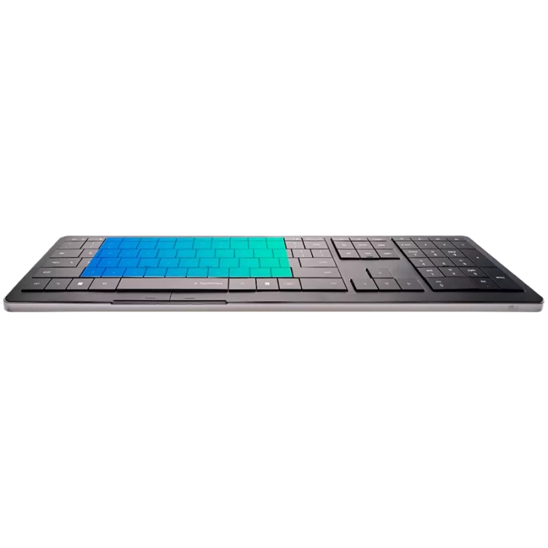 CLEVETURA CLVX 1 Touch-On-Keys AI Drahtlose Tastatur, ANSI US Windows-Layout, Scherenschalter, Aluminiumgehäuse, interaktives RGB