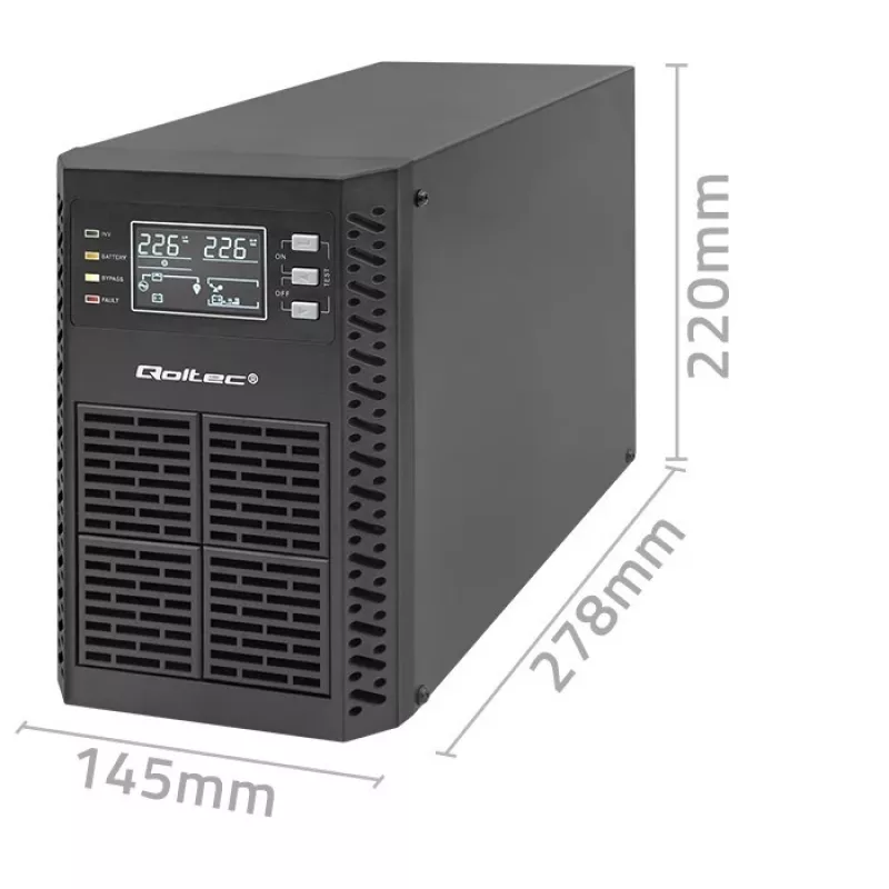 Qoltec USV unterbrechungsfreie Stromversorgung | 1kVA | 1000W | Leistungsfaktor 1,0 | LCD | EPO | USB | Online