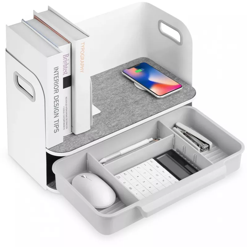 Digitus Desktop-Organizer mit Qi-Ladegerät Stahl Grau Weiß 1 Schublade