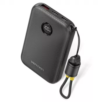 Powerbank Vention FKAB0-C 10000 mAh, 2× USB-C + 1× USB-A, 22,5 W, Schwarz