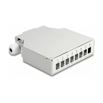 DeLOCK Glasfaser-Verteilerbox DIN-Schiene 8 Ports grau
