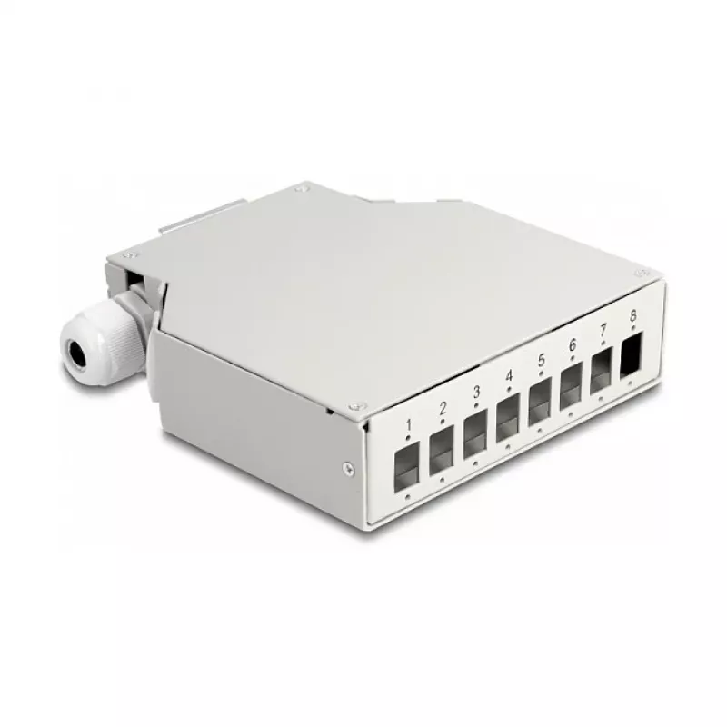 DeLOCK Glasfaser-Verteilerbox DIN-Schiene 8 Ports grau