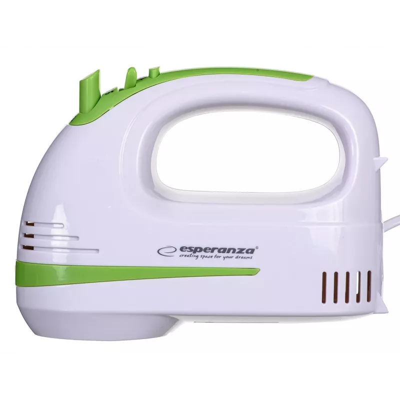 Handmixer ESPERANZA EKM011 — 400 W, 5 Geschwindigkeiten, Turbo, Knethaken und Rührbesen, 220–240 V, weiß/hellgrün