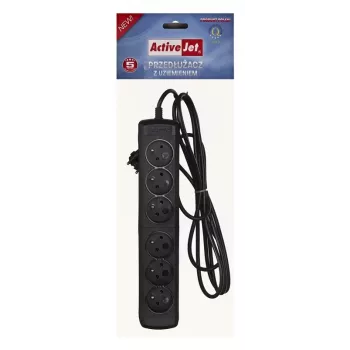 ActiveJet Steckdosenleiste 6GNU - 3M - C, 6 Steckdosen, Typ E, 3 m Kabel, 10 A, schwarz