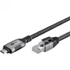 Wentronic goobay - Netzwerkkabel - 24 Pin USB-C (M) auf RJ-45 (M) - 1,0 m - 6 mm - FTP - CAT 6 - USB 3.1 - geflochtenes Kabel - Schwarz, Silber (70696)