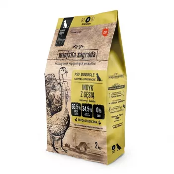 Trockenfutter für Hunde Wiejska Zagroda Pute mit Gans 2 kg — Adult, getreidefrei, 31 % Protein, 20 % Fett