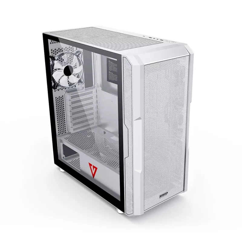 PC-Gehäuse MODECOM AMIRANI ARGB Midi Tower Weiß — ATX/ITX, 35 cm GPU, 16,5 cm CPU-Kühler, 2x200 mm Lüfter