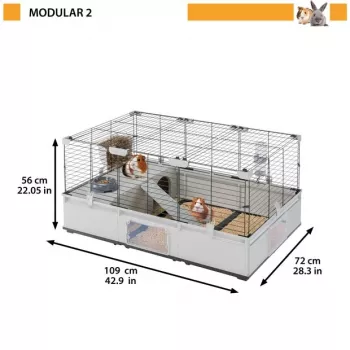 Käfig FERPLAST Modular 2 für Kaninchen und Meerschweinchen 109 x 72 x 56 cm, Metall, grau, Stababstand 23 mm