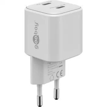 USB-C Dual-Fast Charger Nano, PD, GaN, 35 Watt (Weiß, 2x USB-C, Power Delivery 3.0)