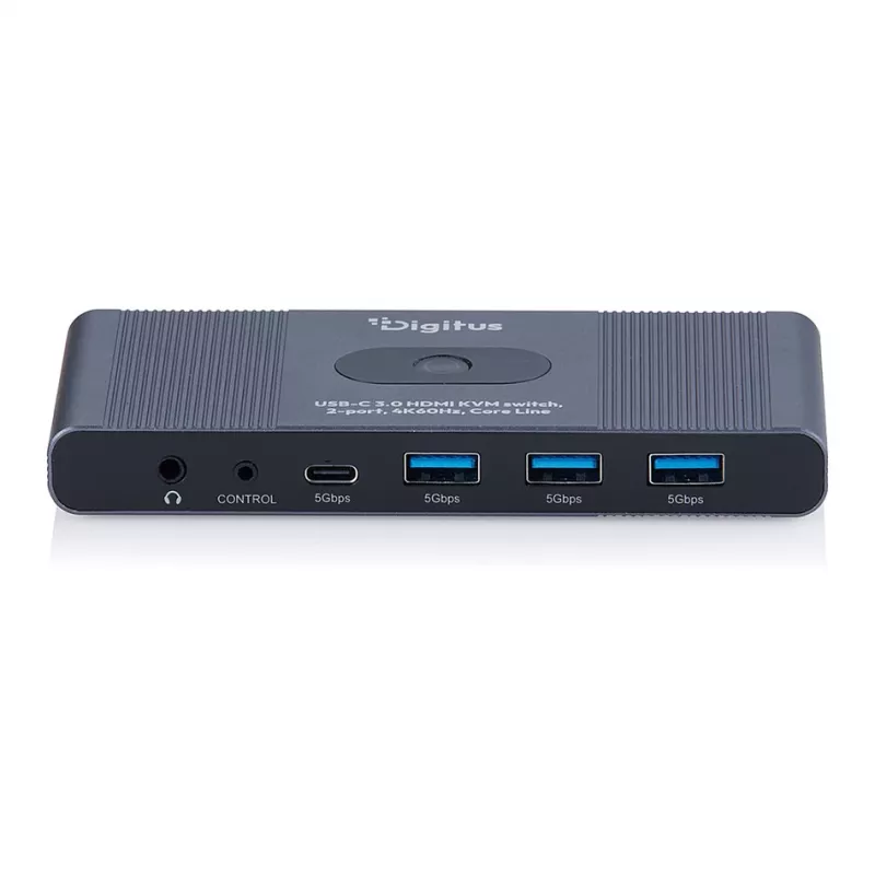 KVM-Switch DIGITUS USB-C 3.0 HDMI 2-Port 4K60Hz, USB-C/USB-A, Aluminium, 135×60×30 mm