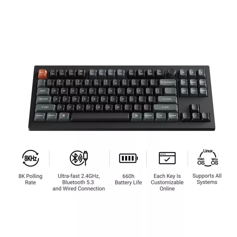 Mechanische Tastatur Keychron V3 Ultra 8K – QWERTY, Bluetooth & Kabel, RGB, Schwarz