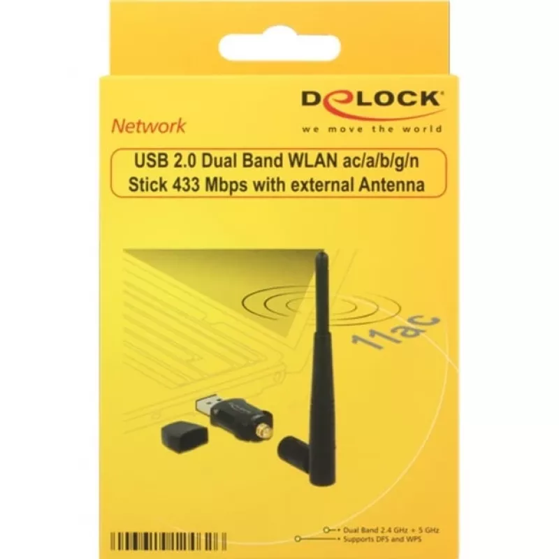 DeLock USB2.0 Dual Band WLAN ac/a/b/g/n Stick - Netzwerkadapter - USB2.0 - 802,11b, 802,11a, 802,11g, 802,11n, 802,11ac - Schwarz (12462)