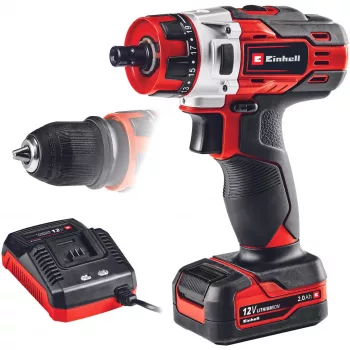 Einhell TE-CD 1. Produktdesign: Handbohrmaschine, Spannzange Typ: Ohne Schlüssel. Anzahl der Gänge: 2, 20, Leerlaufdrehzahl (max.): 1400 U/min, Bohrdr