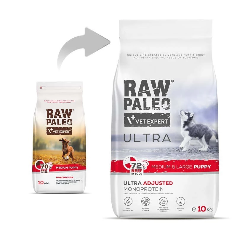 RAW PALEO Ultra Medium&Large Puppy Beef - Trockenfutter für Welpen - 10 kg