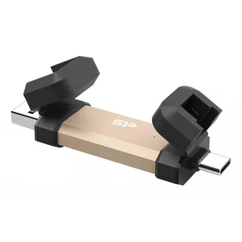 USB-Flash-Laufwerk Silicon Power DS72 1 TB, USB 3.2 Gen 2, Typ-A und Typ-C, Aluminium/Gummikappe, Gold