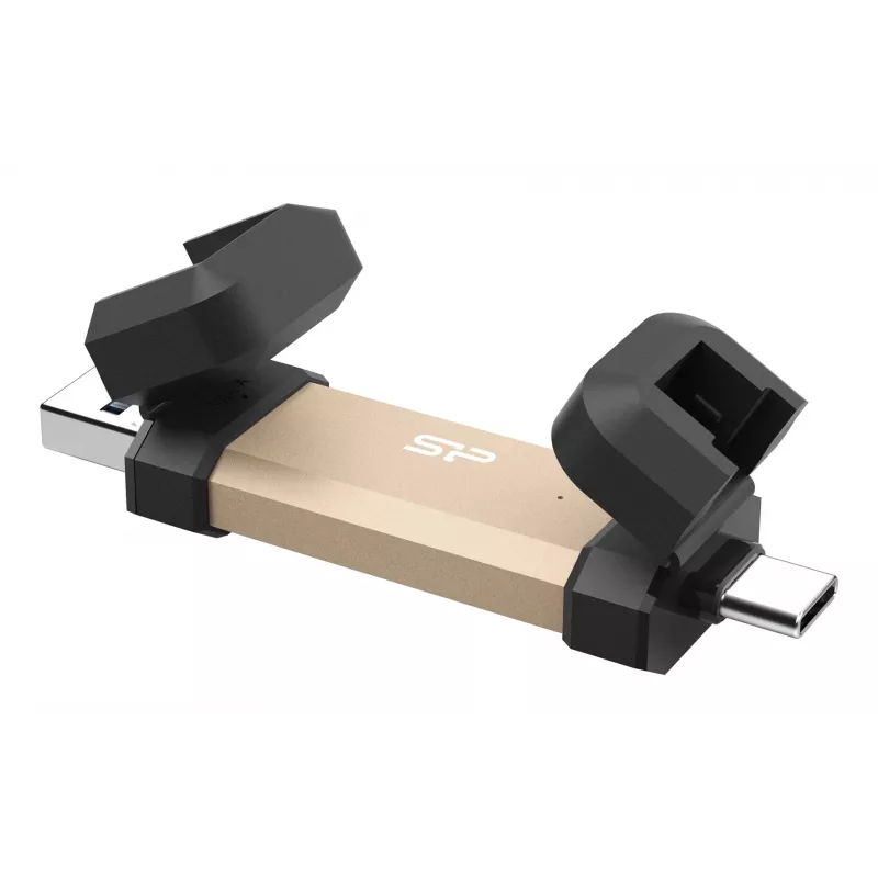 USB-Flash-Laufwerk Silicon Power DS72 1 TB, USB 3.2 Gen 2, Typ-A und Typ-C, Aluminium/Gummikappe, Gold