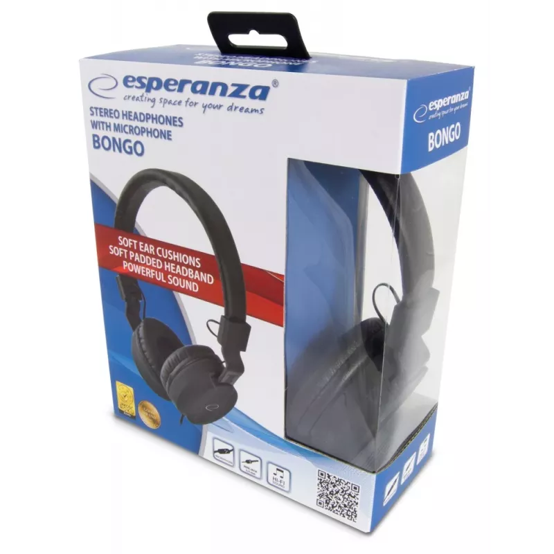 Kopfhörer ESPERANZA BONGO EH212K — kabelgebunden, Kopfbügel, 20–20000 Hz, 1,5 m Kabel, schwarz