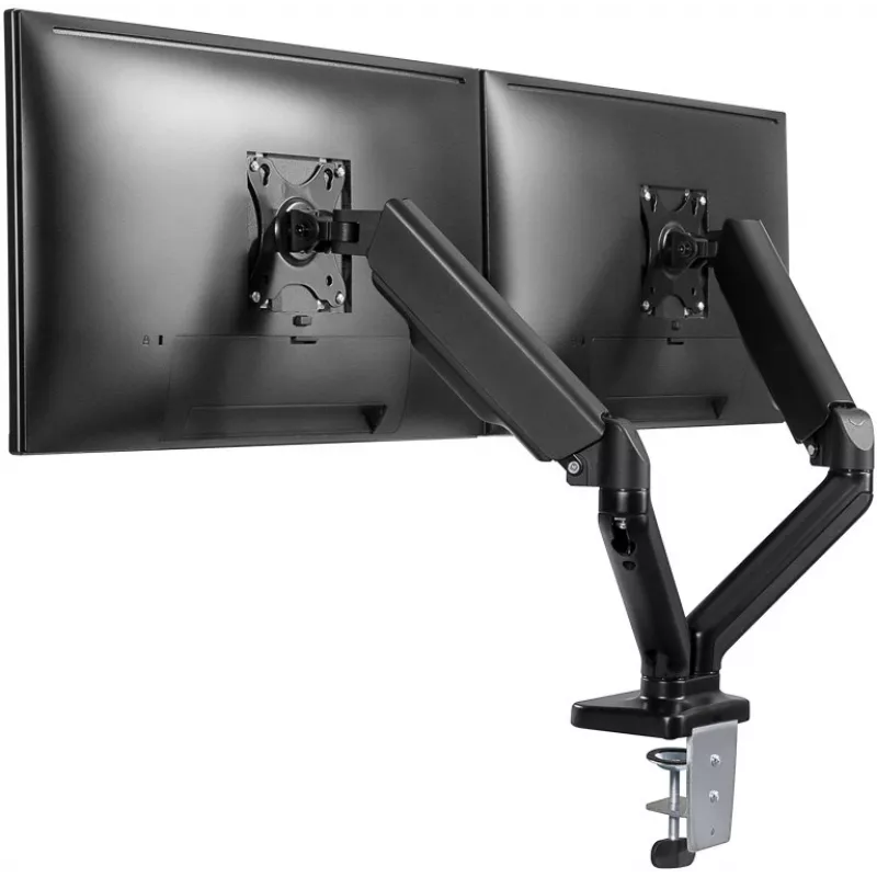 Goobay Tischhalterung | Doppelmonitorhalterung mit Gasdruckfeder | Schwenkbar, neigbar, drehbar | 17-32 Zoll | Maximale Tragfähigkeit 9 kg | Schwarz