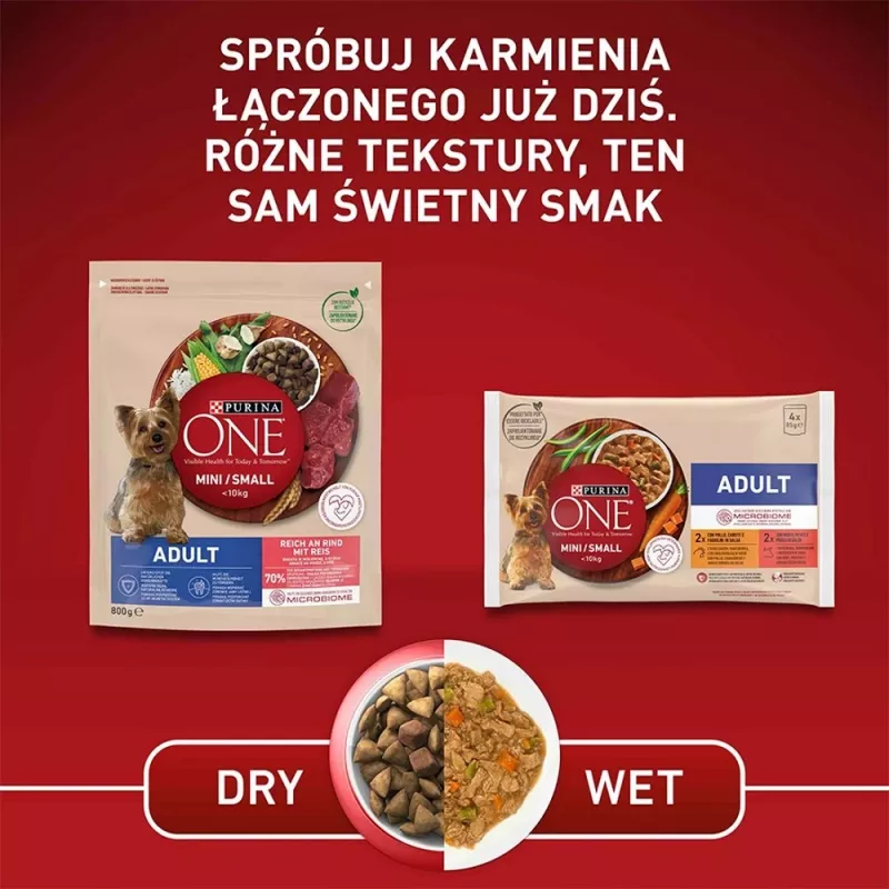 Trockenfutter für Hunde Purina Nestle Mini Adult Rind & Reis 800 g – Trockenfutter für kleine ausgewachsene Hunde, 27 % Protein, 17 % Fett