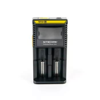Batterieladegerät Nitecore D2 — 2‑Schacht-Ladegerät für AA/AAA/AAAA/C-Akkus, 100–240V Eingangsspannung, 4,2V Ausgangsspannung, schwarz