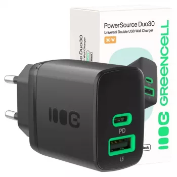 Ladegerät Grün Cell PowerSource Duo30 – 1× USB-A, 1× USB-C, 3A