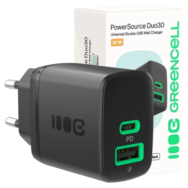 Ladegerät Grün Cell PowerSource Duo30 – 1× USB-A, 1× USB-C, 3A