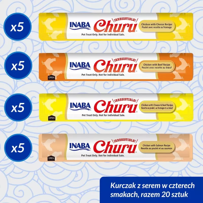 Katzensnacks INABA Churu Sortimentsbox — Huhn und Rind, 20 x 14 g Tuben