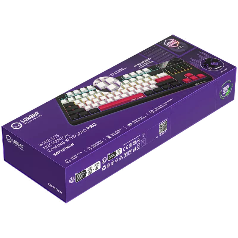 LORGAR KBP70TKLW, Kabellose TKL Mechanische Gaming-Tastatur Pro, Schwarz/Rot, EN-Layout