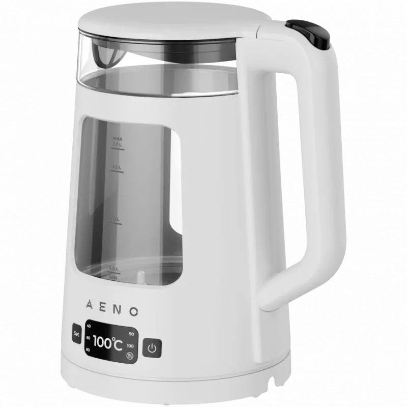 AENO Wasserkocher EK6: 1850-2200W, 2L, Strix, quadratische Form, transparenter Deckel, hochbeständiges Glas, LED-Beleuchtung, automatische Abschaltung, Trockengehschutz