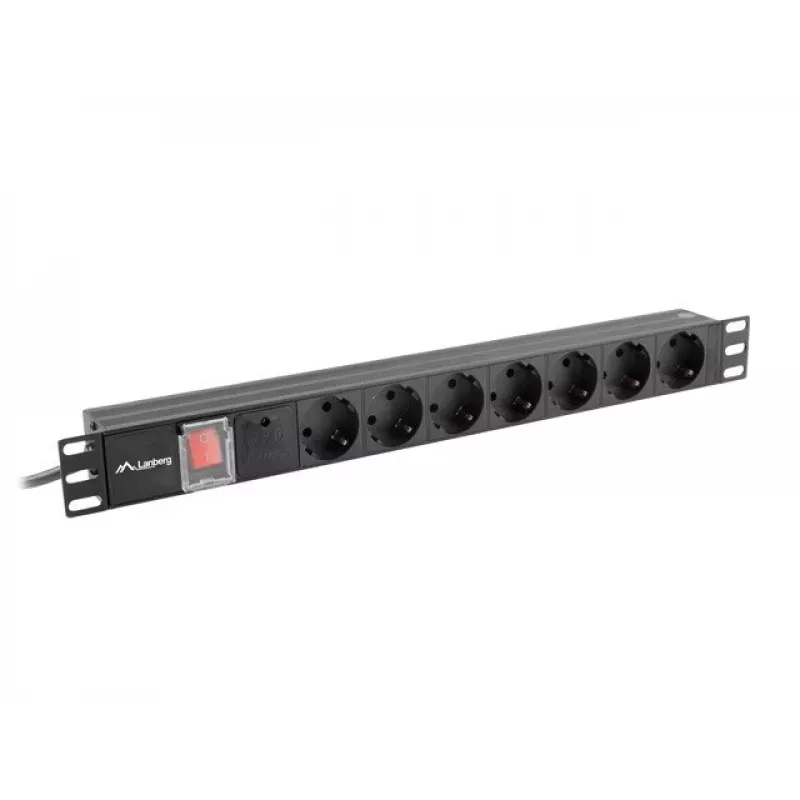 Lanberg | Stromverteilungseinheit (PDU) 19 Zoll 1U 10A 2M 7x Schuko-Steckdosen | PDU-07F-0200-IEC-BK