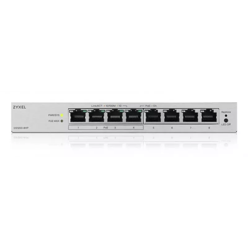 Zyxel GS1200-8HPV3 Managed L2 Gigabit Ethernet (10/100/1000) Power over Ethernet (PoE) Desktop, Grau