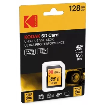 Speicherkarte Kodak EKMSD128GUHS2V2K SDXC UHS-II 128 GB, Lesen 300 MB/s, Schreiben 270 MB/s, U3 V90, Klasse 10
