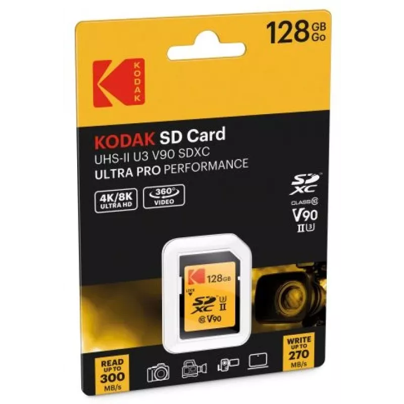 Speicherkarte Kodak EKMSD128GUHS2V2K SDXC UHS-II 128 GB, Lesen 300 MB/s, Schreiben 270 MB/s, U3 V90, Klasse 10