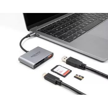 Delock 91016 USB-C Kartenleser für SD- und microSD-Karten mit USB-A-Port und USB-C PD