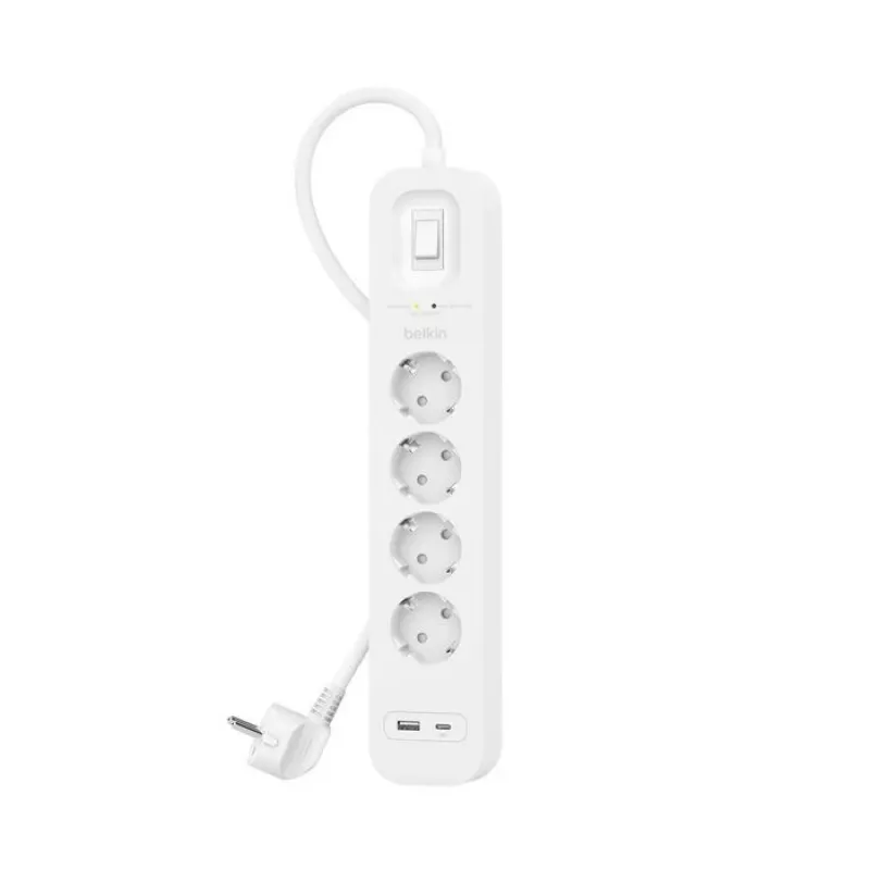 Überspannungsschutz Belkin SRB001VF2M-V2 — 4 Steckdosen, USB-C- und USB-A-Anschlüsse, 2 m Kabel